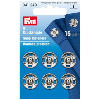 Annäh-Druckknöpfe MS silberfarbig 15 mm