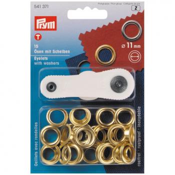 15 Ösen mit Scheiben 11mm goldfarbig