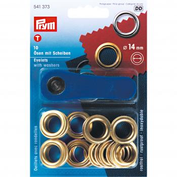 10 Ösen und Scheiben MS goldfarbig 14 mm