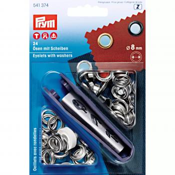 24 Ösen und Scheiben MS silberfarbig 8,0 mm