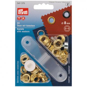24 Ösen und Scheiben MS goldfarbig 8,0 mm
