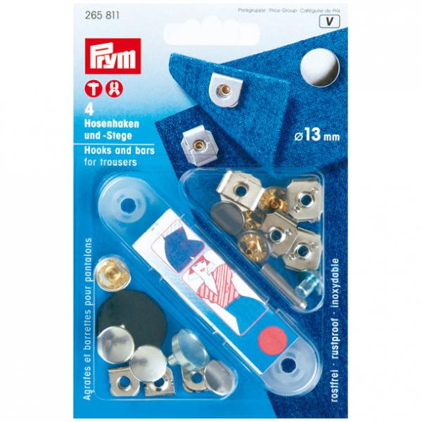 4 Hosenhaken und Stege ST silberfarbig/brüniert 13 mm