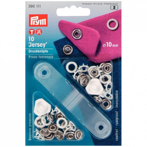 10 Druckknöpfe JERSEY Zackenring weiss 10 mm