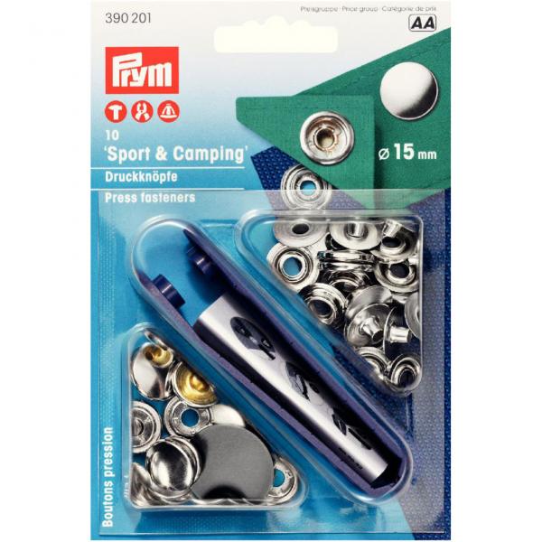 10 Druckknöpfe Sport & Camping 15mm silber