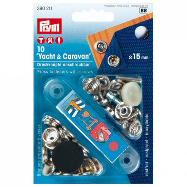 10 Druckknöpfe Yacht & Caravan silber anschraubbar 15mm