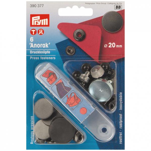 6 Druckknöpfe ANORAK flach matt brüniert 20 mm