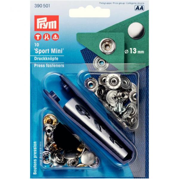 10 Druckknöpfe Sport-Mini 13mm silberfarbig