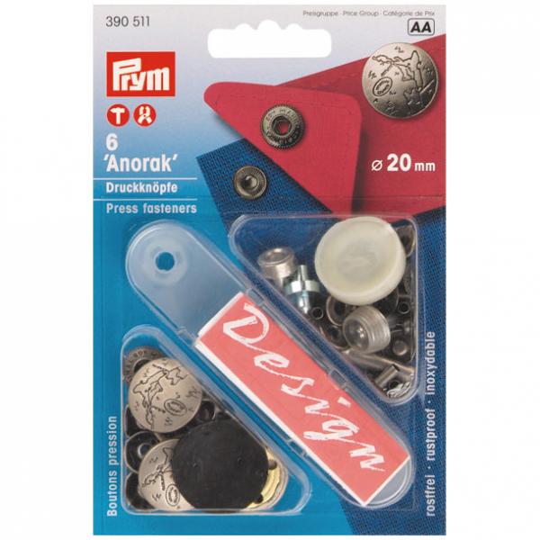 6 Anorak-Druckknöpfe MS Excursion mattsilber 20mm