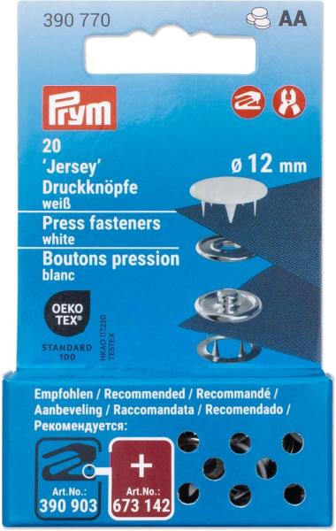 20 Jersey-Druckknöpfe weiß/silberfarbig