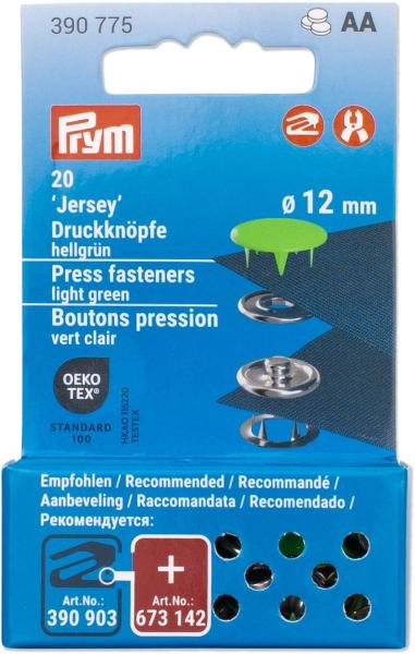 20 Jersey-Druckknöpfe hellgrün/silberfarbig