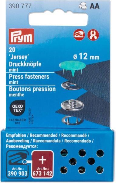 20 Jersey-Druckknöpfe mint/silberfarbig