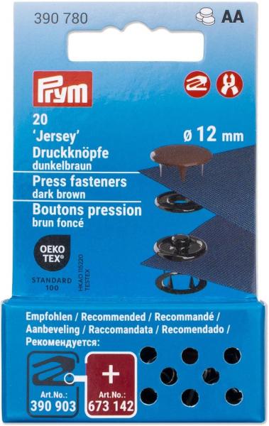 20 Jersey-Druckknöpfe dunkelbraun/gunmetal