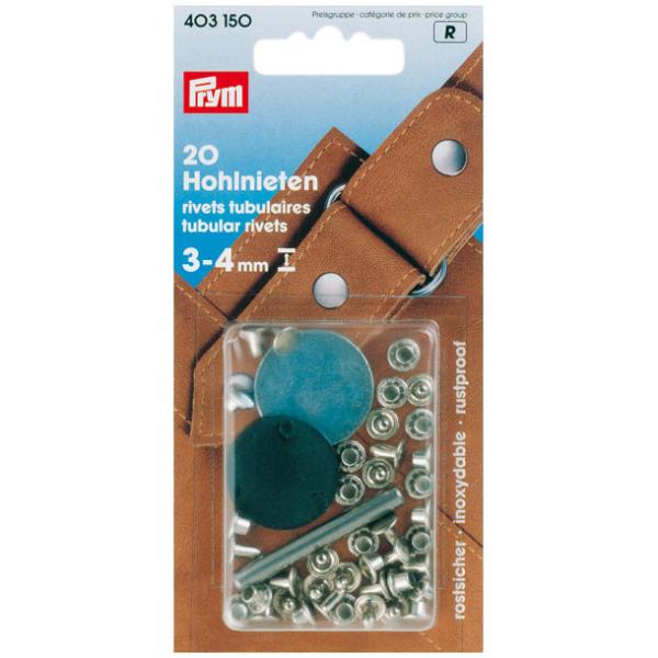 20 Hohlnieten 3-4 mm Klemmber. 7,5mm MS silber