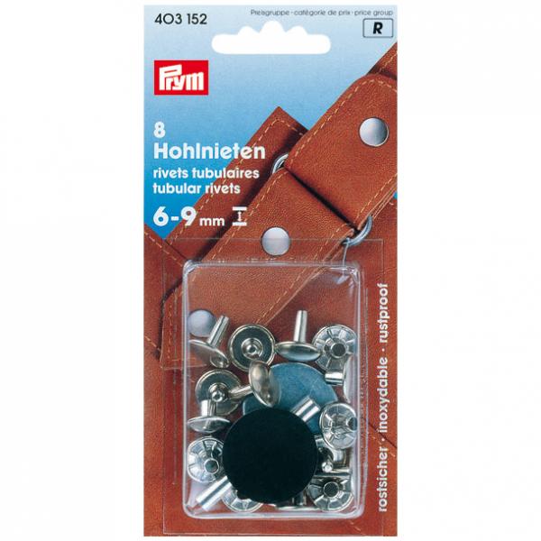 8 Hohlnieten 6-9 mm Klemmber. 9 mm MS silber
