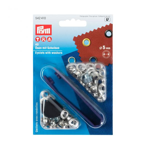 40 Ösen und Scheiben MS silberfarbig 5,0 mm