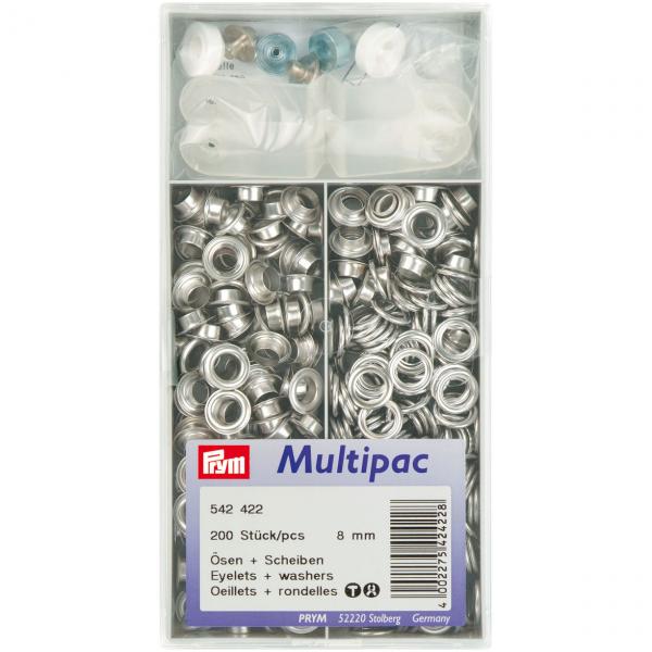 200 Ösen und Scheiben silberfarbig 8,0 mm