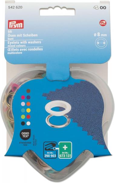 66 Ösen und Scheiben bunt gemischt 8 mm