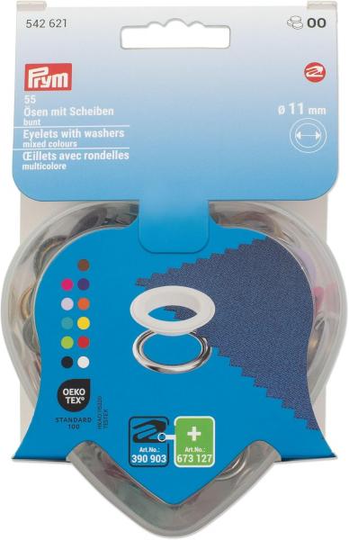55 Ösen und Scheiben bunt gemischt 11 mm