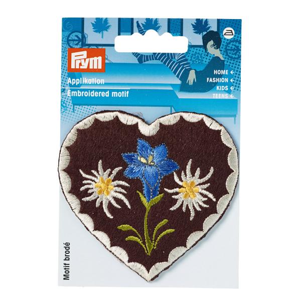 Applikation Patch Herz braun Edelweis/Enzian