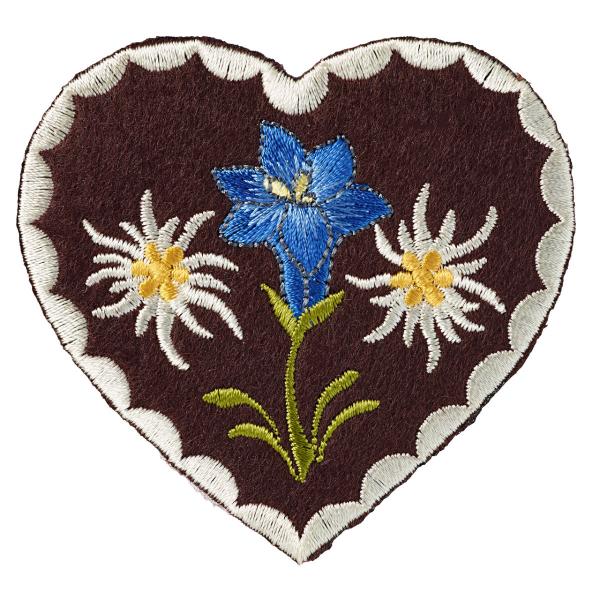 Applikation Patch Herz braun Edelweis/Enzian