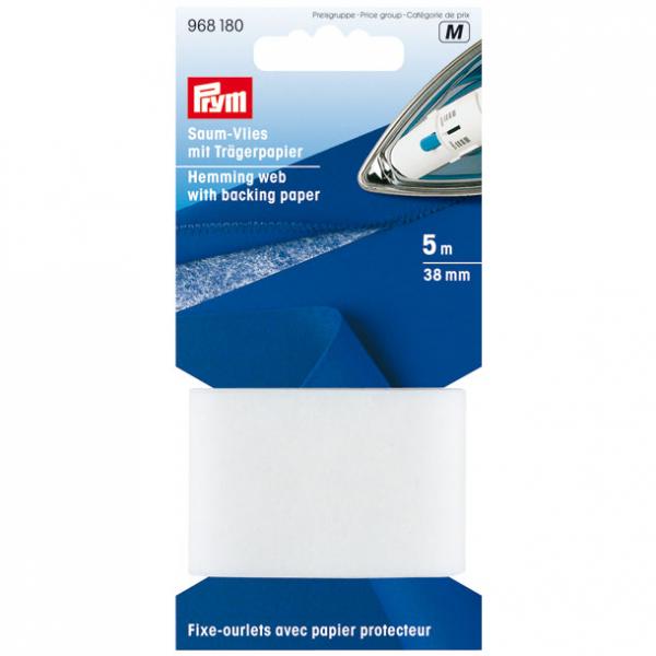 Saumvlies mit Trägerpapier zum Einbügeln 38 mm weiß