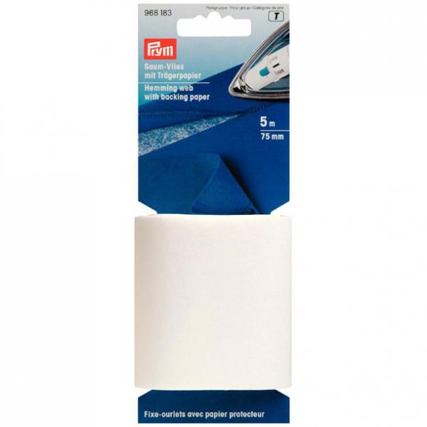 Saumvlies mit Trägerpapier zum Einbügeln 75 mm weiß