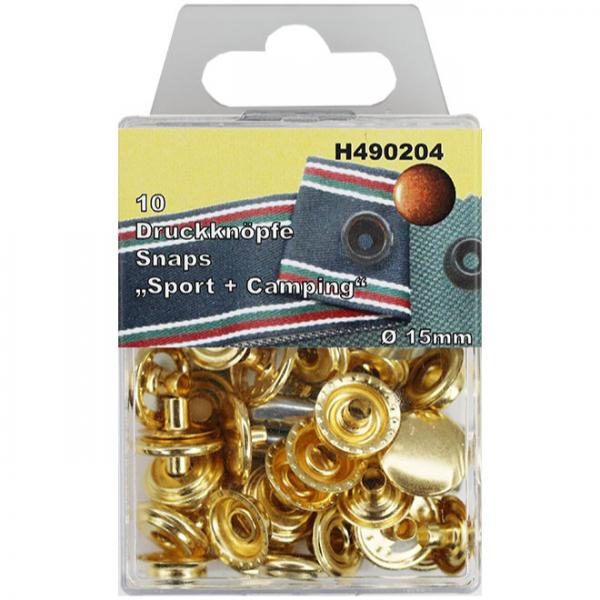 10 Ringfederdruckknöpfe "S+C" goldfarbig