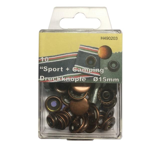 10 Ringfederdruckknöpfe "S+C" altkupfer 15 mm