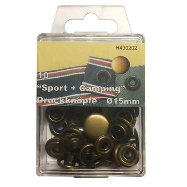 10 Ringfederdruckknöpfe "S+C" altmessing 15 mm