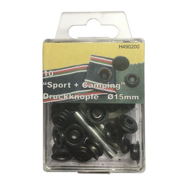 10 Ringfederdruckknöpfe "S+C" brüniert 15 mm